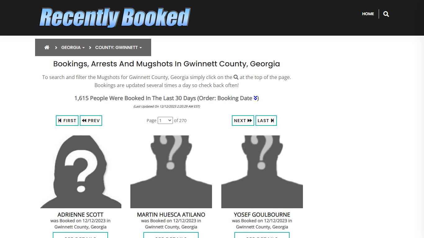 Bookings, Arrests and Mugshots in Gwinnett County, Georgia